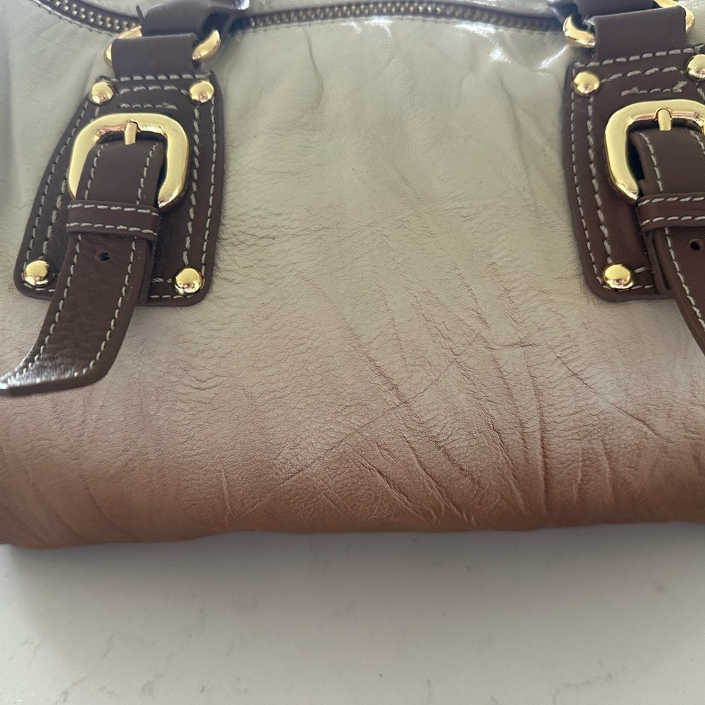 Steve Madden Brown and Cream Satchel with Gold Accents - Picture 3 of 7